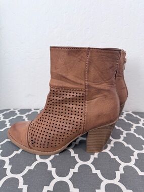 Tan Perforated Ankle Bootie
